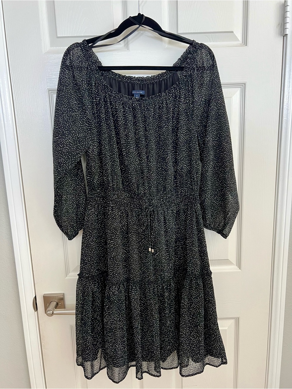 Tommy Hilfiger Black Speckled Long Sleeve Tiered Dress